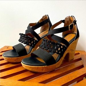 Sofft Euro Florian cork wedge sandals, black, size 10, EUC
